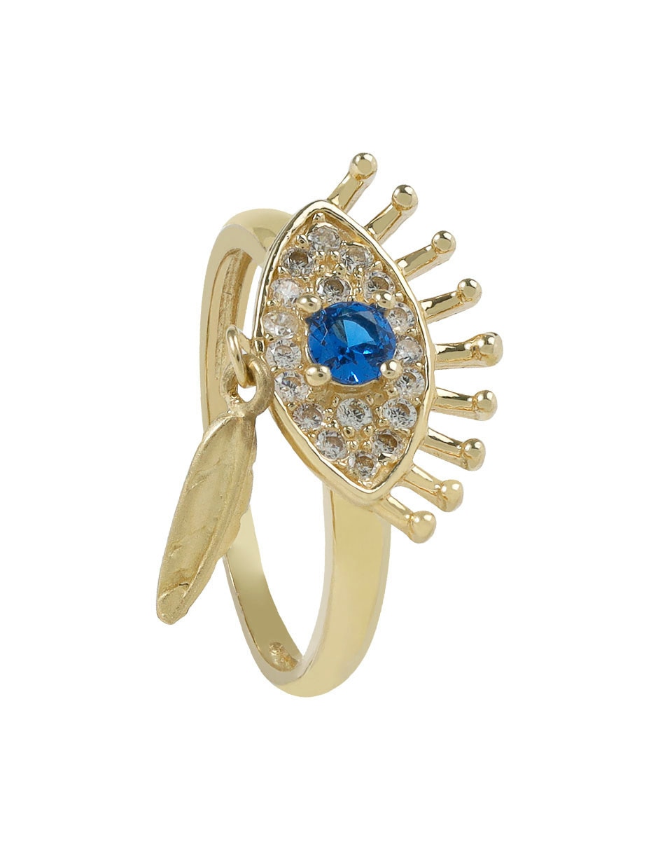 Anillo de ojo de oro amarillo zirconia brillante