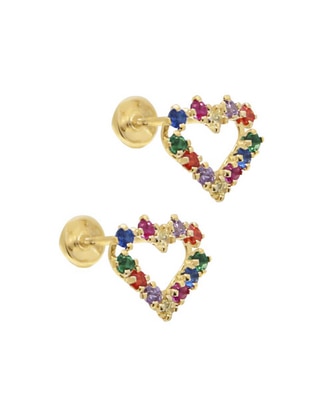 Broqueles de corazón Roca Dama de oro con acabado brillante zirconia