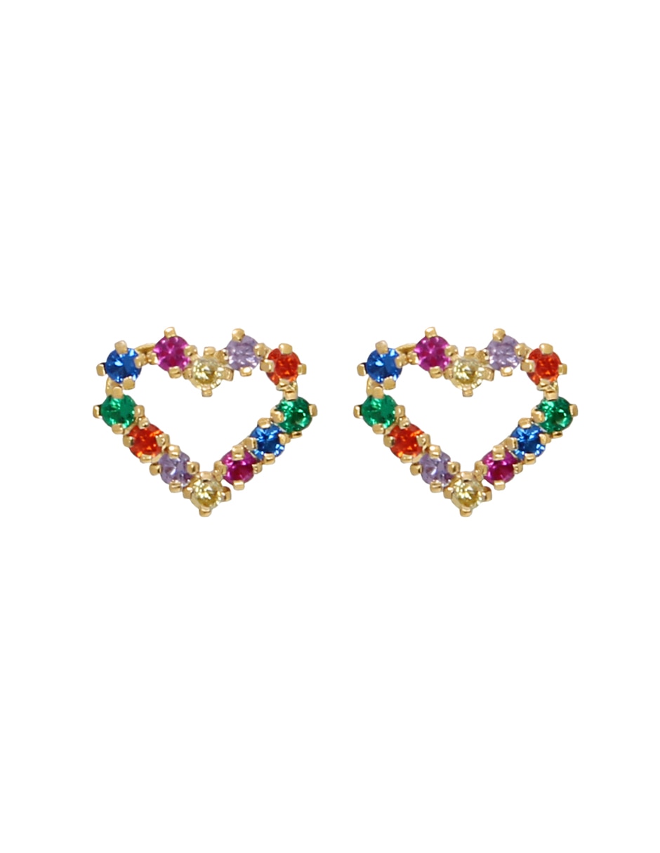 Broqueles de corazón Dama de oro con acabado brillante zirconia