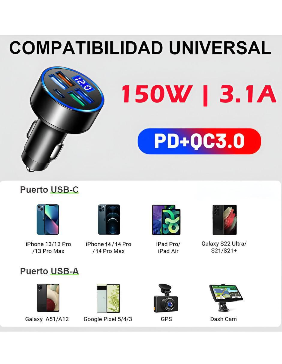 Cargador auto Xtellar de 120 W USB