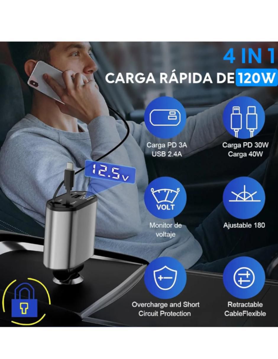 Cargador auto xtellar de 120 W USB + USB tipo C